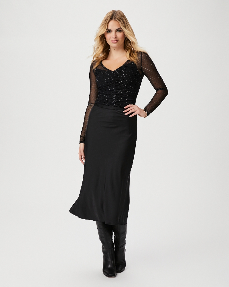 Cicely Midi Skirt - Black Satin